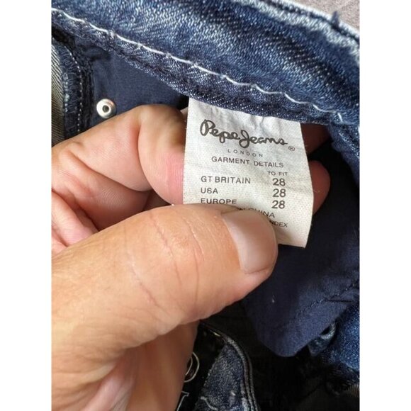Pepe Jeans Womens 28 Blue Denim Skinny Faded Whiskered Flap Pocketed Jeans 28x31 - Picture 6 of 11